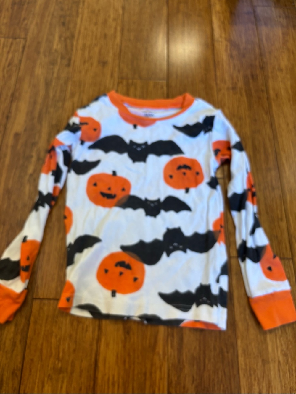 Carter's White Long Sleeve Halloween Top with Orange Pumpkins & Black Bats